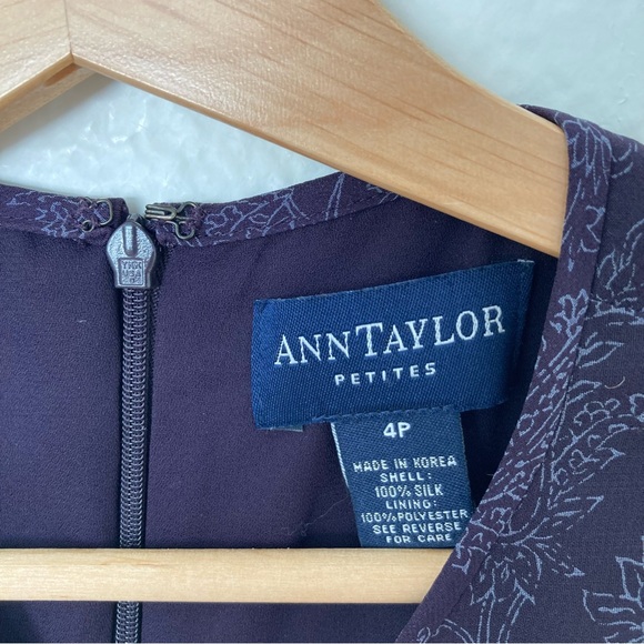 Ann Taylor 100% Silk Shell Sleeveless Purple Floral Dress, Size 4P - Picture 4 of 4